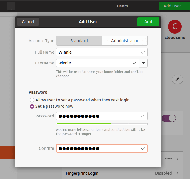 Adding a user with a GUI
